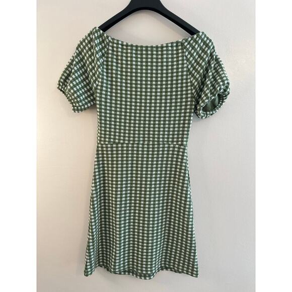 Madewell Jacquard Puff-Sleeve Preppy Mini Dress in Green Gingham Check Size XXS - Picture 4 of 8